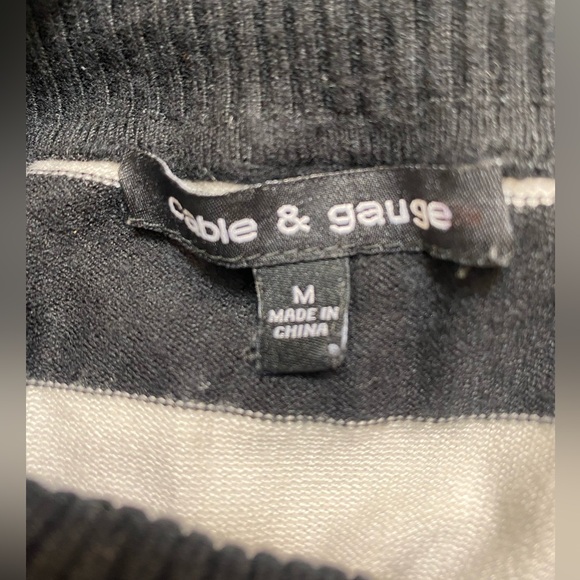 Cable & Gauge Stripe Sweater Cowl Neck Black with brown White Stripes  M. - Picture 4 of 6